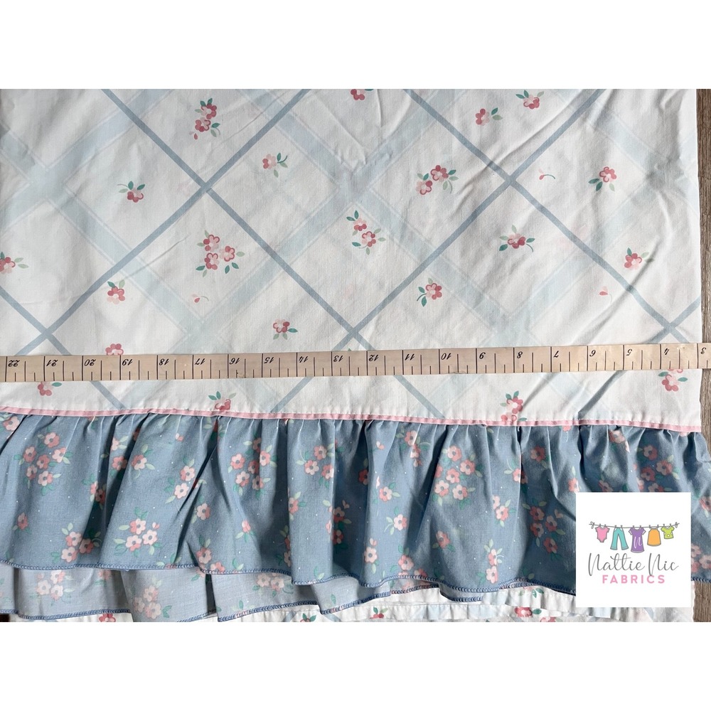 Vintage Full Size Flat Sheet with blue ruffle cottagecore shabby chic‎ - Picture 3 of 4